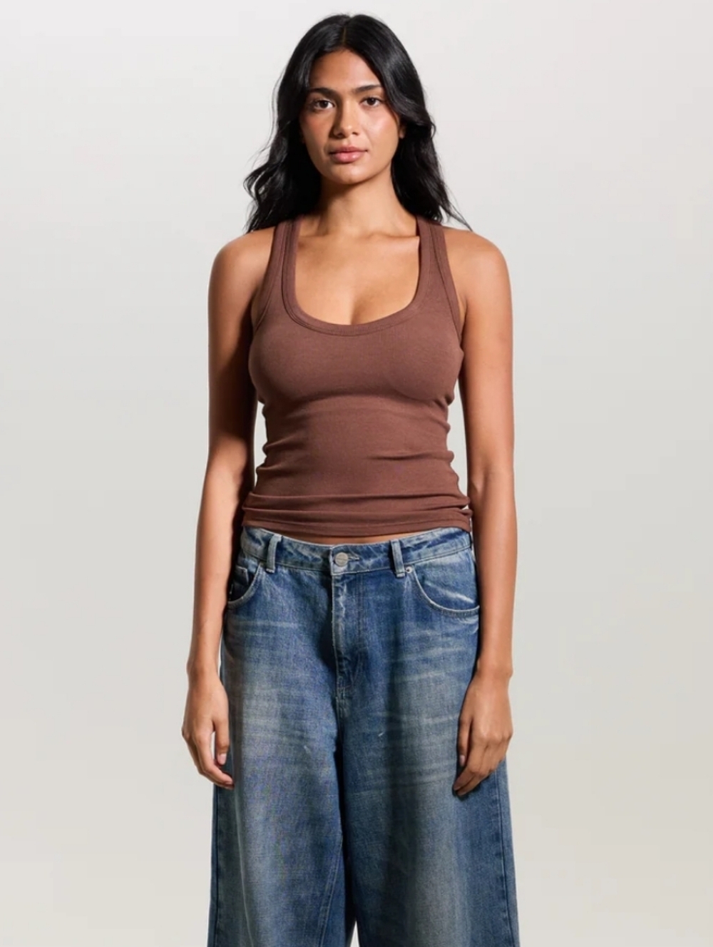 Klassy Network Brown Ribbed Scoop Neck Tank Top - Picture 3 of 8